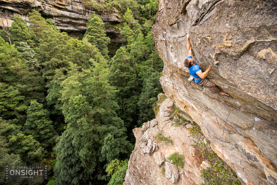 Emil Mandyczewsky, <em><strong>Problem Child</strong></em> (27) at The Pit. Get the beta for this new crag now --&gt; <a title="The Pit" href="http://www.thecrag.com/climbing/australia/blue-mountains/katoomba-area/area/634752492" target="_blank">here</a>.