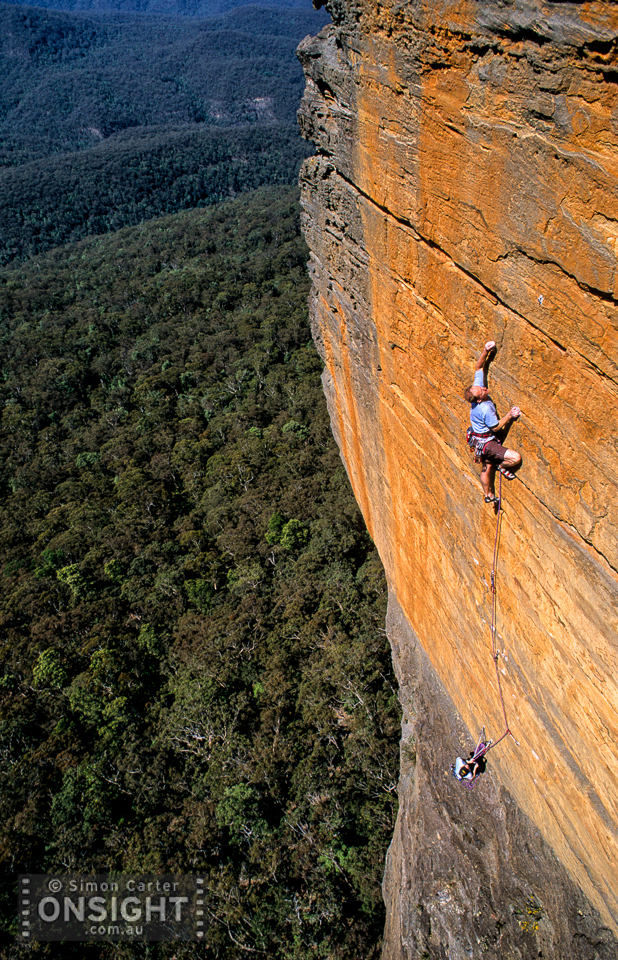 Andrew Richardson on pitch four (24) of his five pitch Scenic Skyway (28), Narrowneck, Blue Mountains, NSW, Australia.